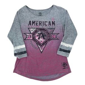 American Fighter Premium Athletics Top Gray Pink Ombre‎ 3/4 Sleeve Graphic Tee